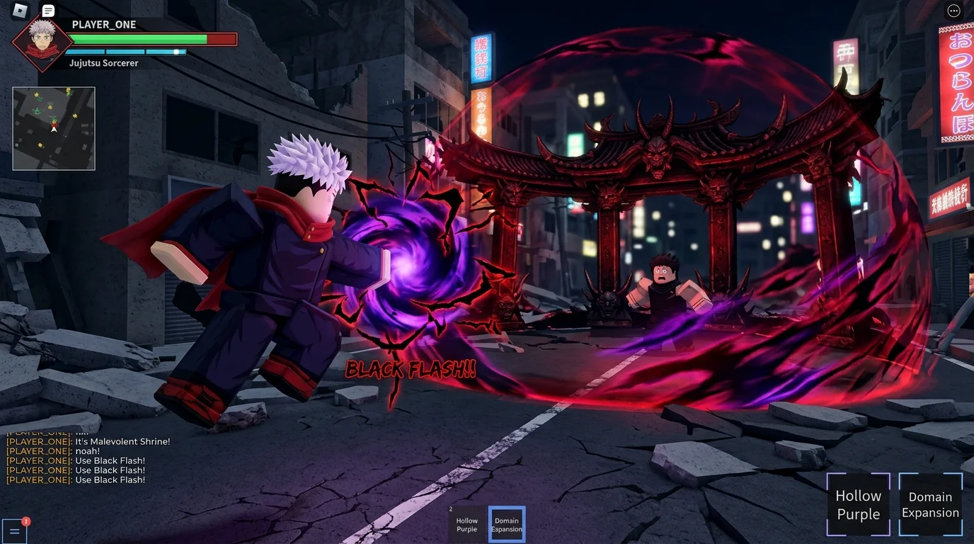 Roblox Jujutsu Infinite Malevolent Shrine Domain Expansion and Black Flash Combat